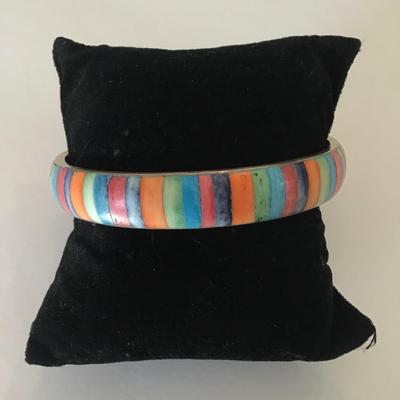 Brass bangle with multicolor Shell inlay