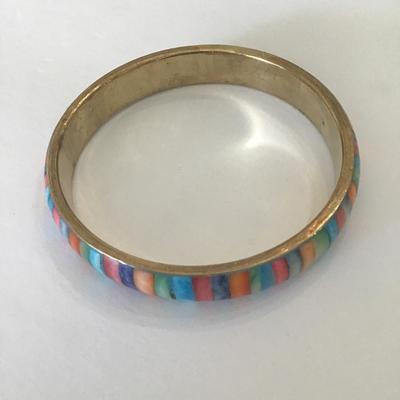 Brass bangle with multicolor Shell inlay