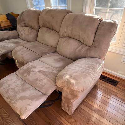 Tan Microfiber Sofa with Reclining Seats (D-BC)