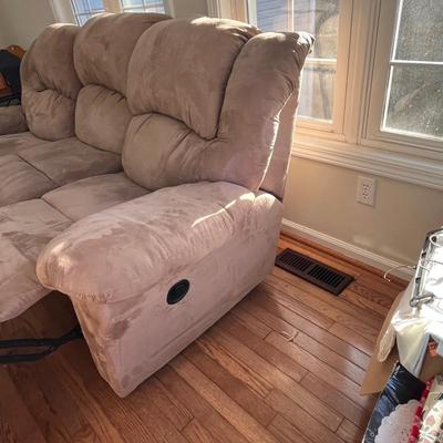 Tan Microfiber Sofa with Reclining Seats (D-BC)