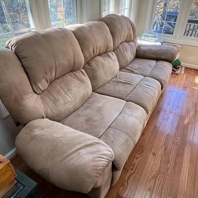 Tan Microfiber Sofa with Reclining Seats (D-BC)