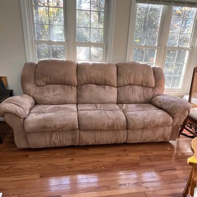 Tan Microfiber Sofa with Reclining Seats (D-BC)