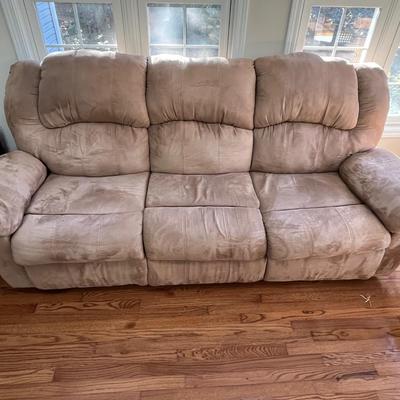 Tan Microfiber Sofa with Reclining Seats (D-BC)