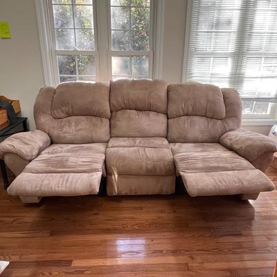 Tan Microfiber Sofa with Reclining Seats (D-BC)