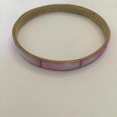 Vintage brass light pink Shell inlay bangle bracelet
