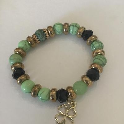Cute faux stone stretch bracelet with charm