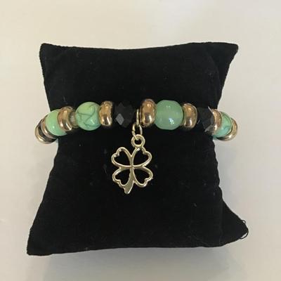 Cute faux stone stretch bracelet with charm
