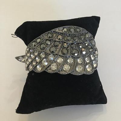 Gun Metal grey rhinestone wing hinge bracelet
