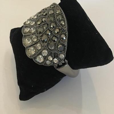 Gun Metal grey rhinestone wing hinge bracelet