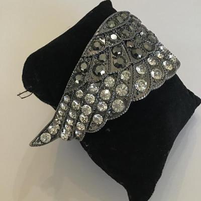 Gun Metal grey rhinestone wing hinge bracelet