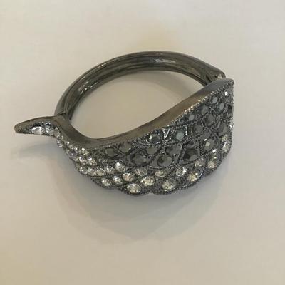 Gun Metal grey rhinestone wing hinge bracelet