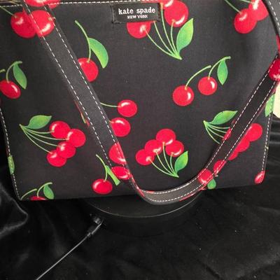 Kate Spade New York “Cherry Lane” Canvas Tote – Black with Red Cherry Print (Brand New)
