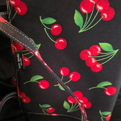 Kate Spade New York “Cherry Lane” Canvas Tote – Black with Red Cherry Print (Brand New)
