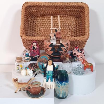 LOT 4: Miniatures - Stone Polar Bear and Beaver, Glass Vase & More