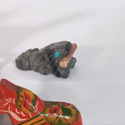 LOT 4: Miniatures - Stone Polar Bear and Beaver, Glass Vase & More