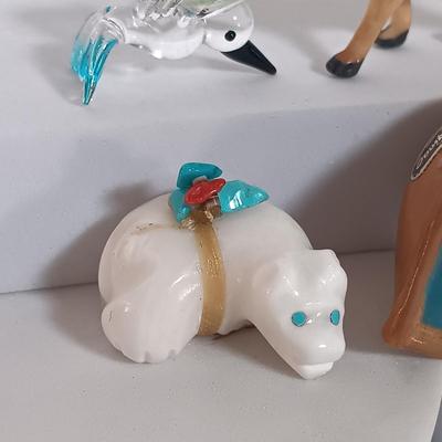 LOT 4: Miniatures - Stone Polar Bear and Beaver, Glass Vase & More