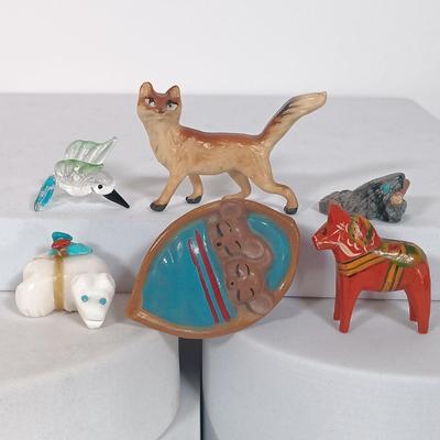 LOT 4: Miniatures - Stone Polar Bear and Beaver, Glass Vase & More