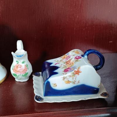 LOT 10: Miniature Porcelain with Display Cabinet