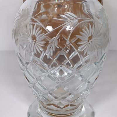 LOT 19: Romanian Amber Glass Vase with Cut Crystal Vase, Crewel, Dish & Knife Rest