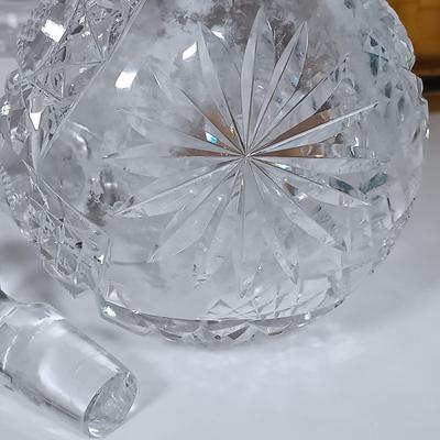 LOT 19: Romanian Amber Glass Vase with Cut Crystal Vase, Crewel, Dish & Knife Rest