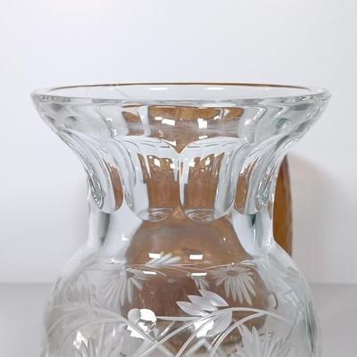 LOT 19: Romanian Amber Glass Vase with Cut Crystal Vase, Crewel, Dish & Knife Rest