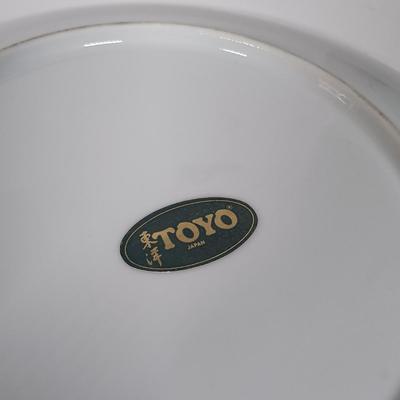 LOT 21: Celadon-Tone Elephant Teapot with Cup, Toyo Peacock Plate, Macau Made Enameled Dish & More