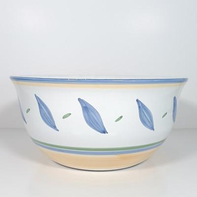 LOT 23: Williams Sonoma Tournesol Italy Serving Bowl and Platter with Pfaltzgraff Ocean Breeze Hand-Blown Glass Bowl and Pottery Plate