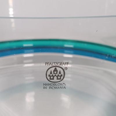 LOT 23: Williams Sonoma Tournesol Italy Serving Bowl and Platter with Pfaltzgraff Ocean Breeze Hand-Blown Glass Bowl and Pottery Plate