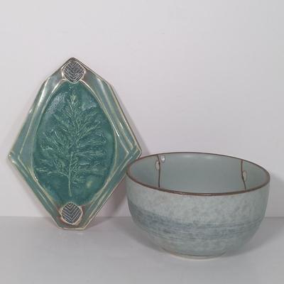 LOT 24: Collection of Handmade Pottery Art with Insect Ornaments & Signed Photo Art