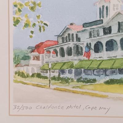 LOT 25: Cat's Meow and Shelia Collectible Houses with Signed and Numbered Print of the Cape May Chalfonte Hotel