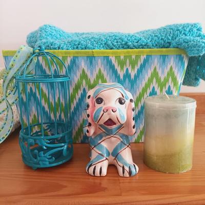 LOT 26: Signed and Numbered Print, Vintage Plaid Puppy Planter, Crocheted Blankets & More