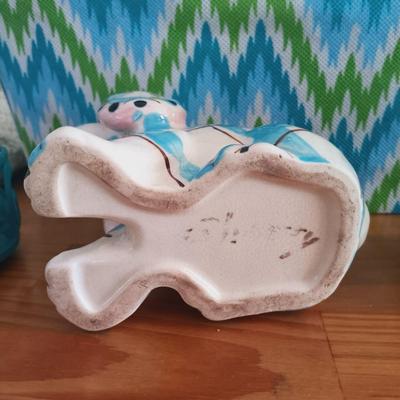 LOT 26: Signed and Numbered Print, Vintage Plaid Puppy Planter, Crocheted Blankets & More