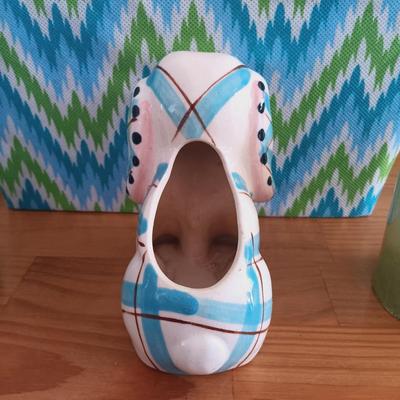 LOT 26: Signed and Numbered Print, Vintage Plaid Puppy Planter, Crocheted Blankets & More