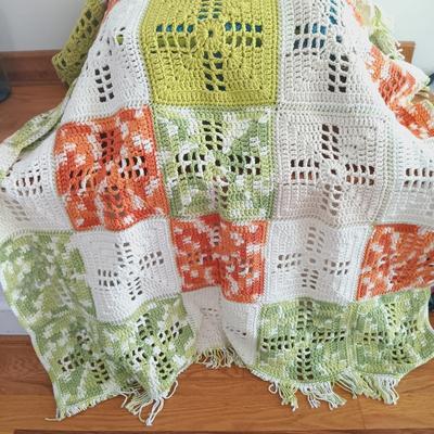 LOT 26: Signed and Numbered Print, Vintage Plaid Puppy Planter, Crocheted Blankets & More