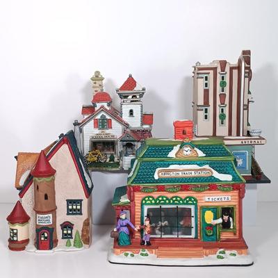 LOT 27: Dept 56 Clark Street Automat and Tassy's Mittens, Lemax School House & Victorian Village Train Station