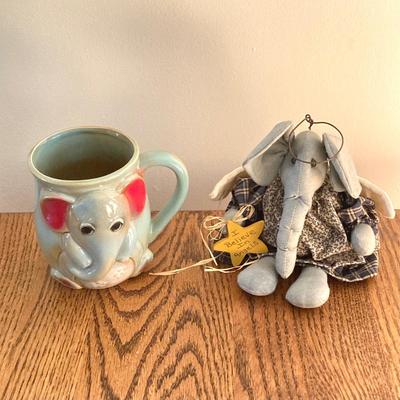 LOT 33: Wall Mount / Hanging Curio Cabinet with Glass Shelves & Doors with Collection of Collectible Elephant Decor