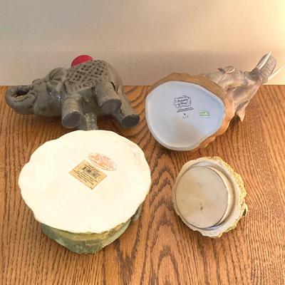 LOT 33: Wall Mount / Hanging Curio Cabinet with Glass Shelves & Doors with Collection of Collectible Elephant Decor