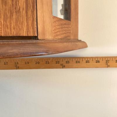 LOT 33: Wall Mount / Hanging Curio Cabinet with Glass Shelves & Doors with Collection of Collectible Elephant Decor