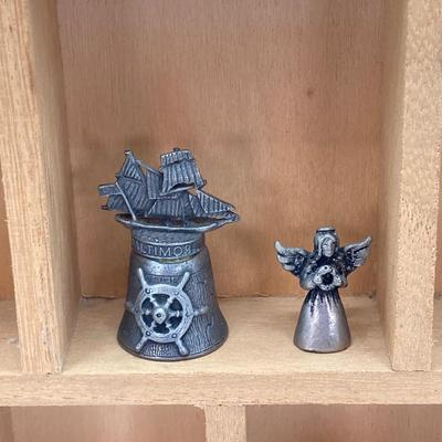 LOT 38: Wall Mount / Hanging Miniature Holder with Collection of Thimbles, Miniatures and More