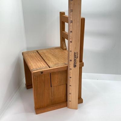 LOT 42: Wooden Reversible Display Chair with Large Collection of Miniatures - (Porcelain, Plastic and More)