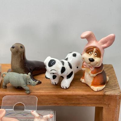 LOT 42: Wooden Reversible Display Chair with Large Collection of Miniatures - (Porcelain, Plastic and More)