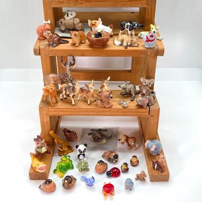 LOT 42: Wooden Reversible Display Chair with Large Collection of Miniatures - (Porcelain, Plastic and More)