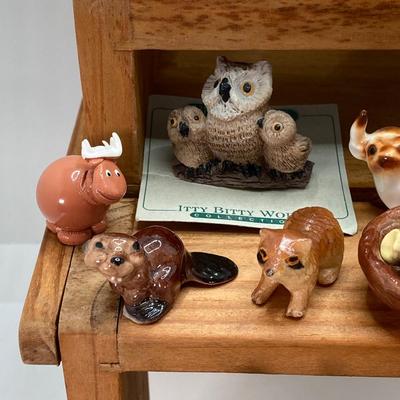 LOT 42: Wooden Reversible Display Chair with Large Collection of Miniatures - (Porcelain, Plastic and More)