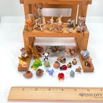 LOT 42: Wooden Reversible Display Chair with Large Collection of Miniatures - (Porcelain, Plastic and More)