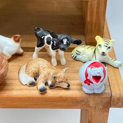 LOT 42: Wooden Reversible Display Chair with Large Collection of Miniatures - (Porcelain, Plastic and More)