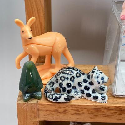 LOT 42: Wooden Reversible Display Chair with Large Collection of Miniatures - (Porcelain, Plastic and More)