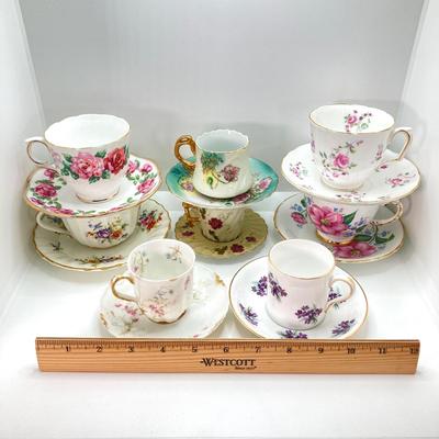 LOT 44: Collection of Vintage Tea Cups and Saucers - Fine China from England, France, Germany and Japan