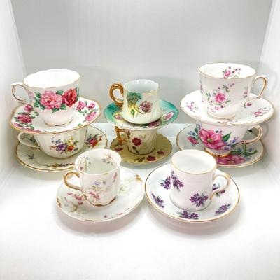 LOT 44: Collection of Vintage Tea Cups and Saucers - Fine China from England, France, Germany and Japan