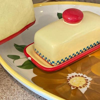 LOT 48: Kitchen Essentials - The Premier Woman Measuring Cups, Mom's Diner Napkin Holder / Butter Dish, Canisters, Towels and More