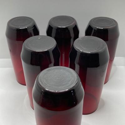 LOT 50: Beautiful Frosted Glass Pitcher with Six Ruby Red Drinking Glasses